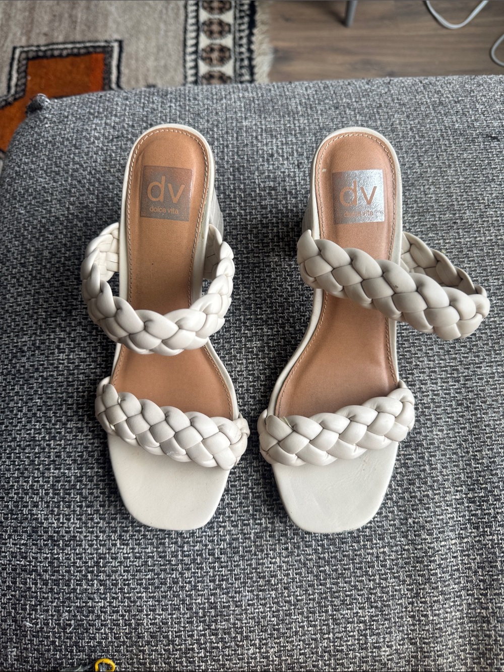 DV by Dolce Vita Ivory/off White Braided Double-Strap Heeled Slides
